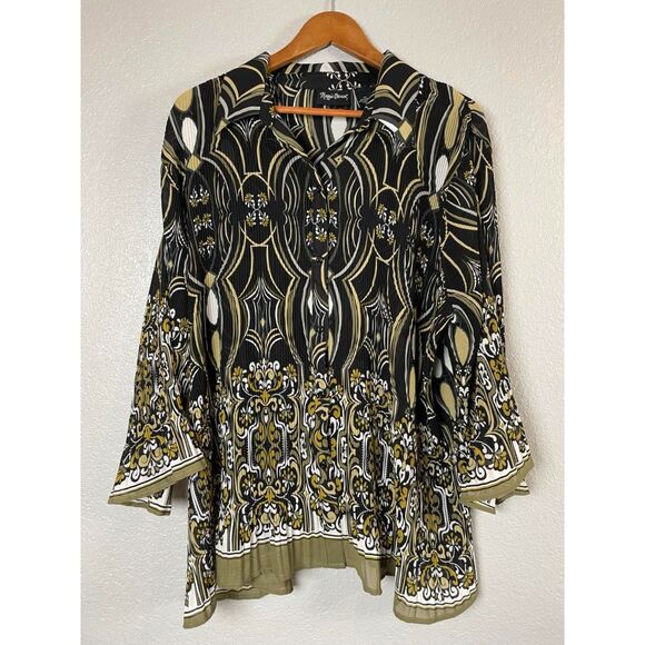 Maggie Barnes Tops - Maggie Barnes Women's Plus Size 2X Multicolor Blouse Micro Pleated Long Sleeve